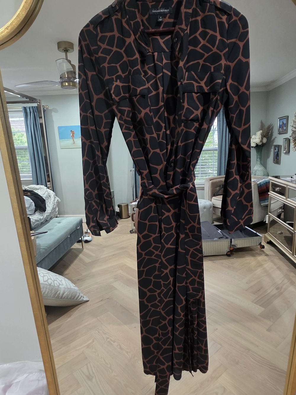 Banana Republic Giraffe Print Long Shirt Dress - Black & Brown